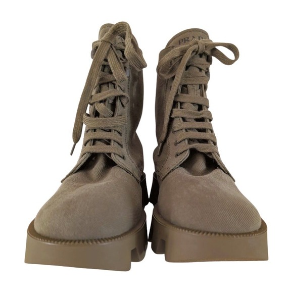 NIB Prada Khaki Canvas Lace Up Combat Boots‎ Women Size 39.5 - Picture 6 of 14
